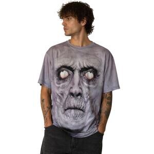 Horror Graphic T-Shirt Gray Face Print Oversized 0XL